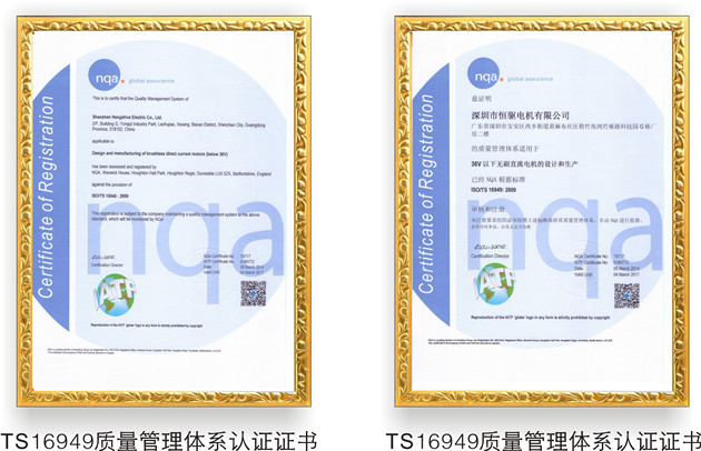 恒驅(qū)電機TS16949證書
